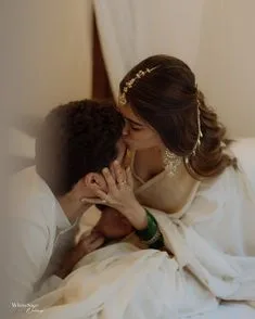 husband wife romantic couple poses for wedding photography